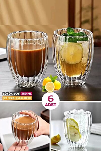 Rosemor 6-Piece Double Walled Twisted Crystal Glass Cup Tea Milk Coffee Cup Hot