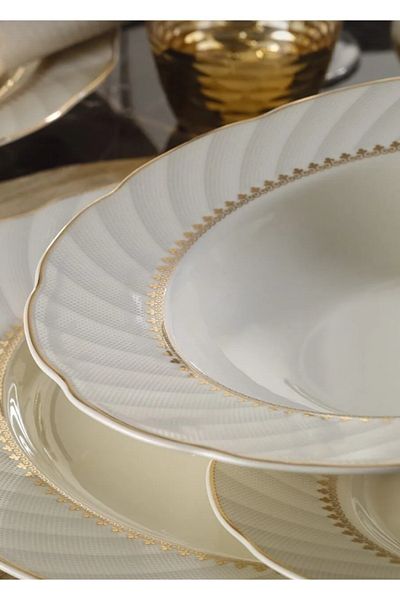 Kütahya Porselen Olympos 6 Pieces - 23 cm Gold Mesh with Pit Plate