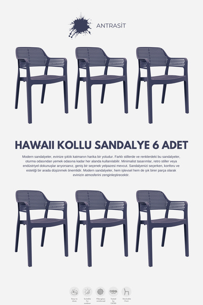 Daim Plastik Hawaii Kollu Bahçe Sandalyesi 6lı Set