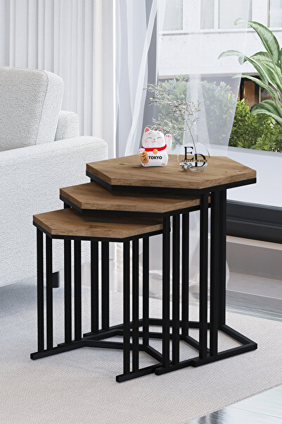 ED Efelez Design Zigon Sehpa , Tokyo 3'lü Zigon Takımı , Siyah Metal - Atlant...