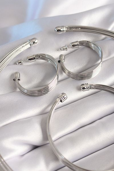 NEZADE STORE Brass Silver Color Necklace Earrings Bracelet Set - Lisinya