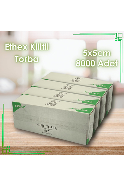 Ethex Kırmızı Şeritli Kilitli Torba 5x5 cm 8000 Adet (4 Kutu) - Gıda Uyumlu, ...