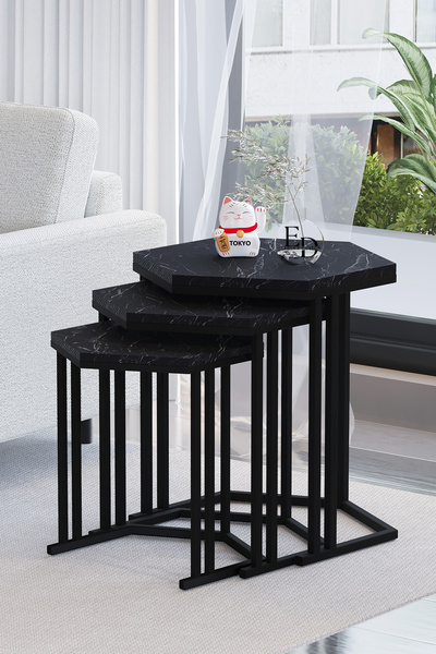 ED Efelez Design Zigon Sehpa , Tokyo 3'lü Zigon Takımı , Siyah Metal - Siyah ...