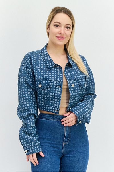 The Kript Women Polka Dot Denim Jacket, Navy