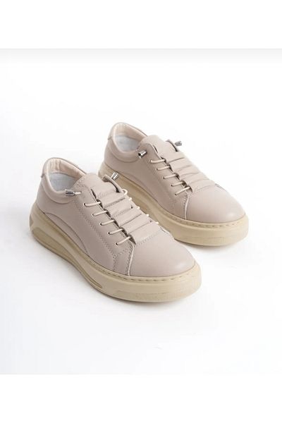 erenimstore Genuine Leather Dark Beige Full Orthopedic Elastic Casual Women's Shoes