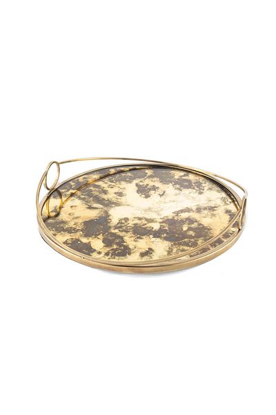 Mikasa Moor Mi̇kasa Moor Antique Gold Round Glass Metal Tray 40X8Cm