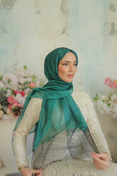 Arwella %30 İpek Çift Katlı Tül Şal - Yeşil