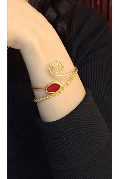 PrestigeSO Kızıl taşlı Çelik bileklik özel üretim kadın bileklik