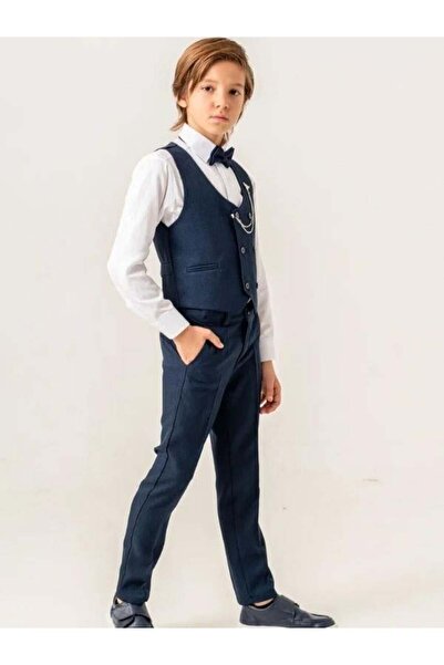 Carinos Boy's Vest Shirt Bow Tie Badge Pants Full Set Suit (5-8 Years Old)