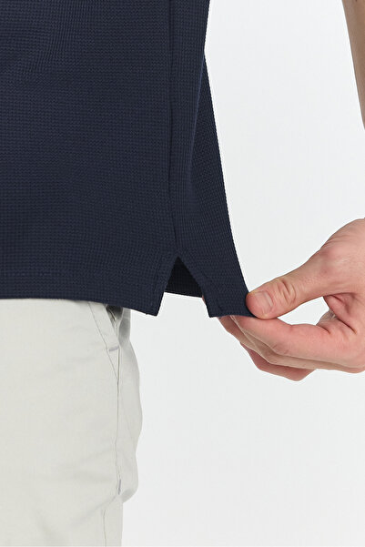 Frappoli Walfer Men's Polo Neck T-Shirt - Light Navy, Lycra Cotton, Slim Fit, Lapel Detail