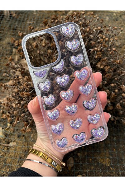 OVADA İphone 13 Pro Max Uyumlu Uyumlu 3D Kalp Çıkıntılı Kılıf