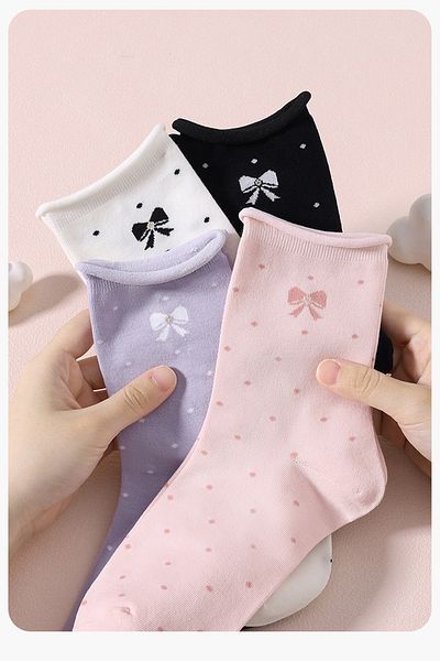 BGK 4 Pairs of Ribbon Patterned Colorful Women's Socks (Boxed)