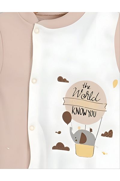 LemayBebek 2-Piece Combed Cotton Baby Jumpsuit with Elephant Patterned Booties