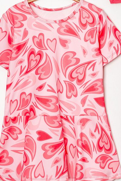 Beniizle Flounce Skirt Patterned Boned Girls' Three-Piece Set Swimsuit