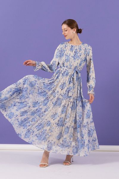 Stilife Rochie din șifon albastră - Design plisat la piept