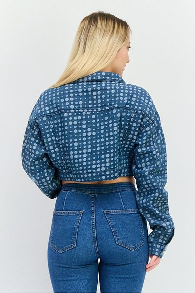 The Kript Women Polka Dot Denim Jacket, Navy