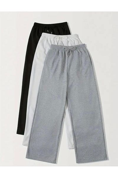 UYN SPORT 3-Piece Black-White-Grey Color High Waist Comfortable Fit - Straight Leg Sweatpants
