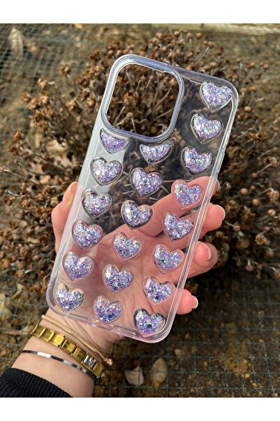 OVADA İphone 13 Pro Max Uyumlu Uyumlu 3D Kalp Çıkıntılı Kılıf