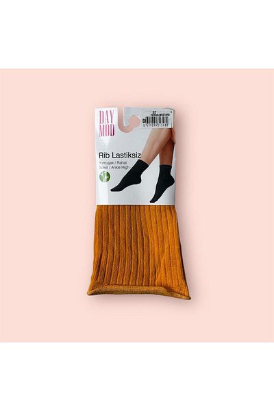 Daymod Mustard Women's Socks - Thick Striped Pattern, Elastic Free Rib