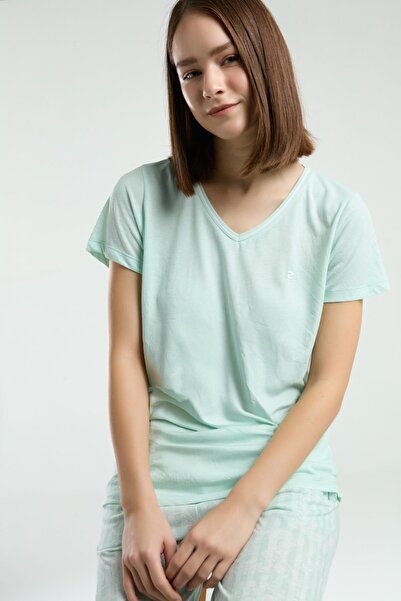 Pierre Cardin Women's Large Size V-Neck Summer Pajama Suit, Viscose Fabric, Pocket Detail