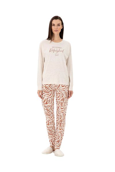 Pierre Cardin Set pijamale pentru femei din bumbac cu licență Crem Melange - WVT.O.L.8E2T