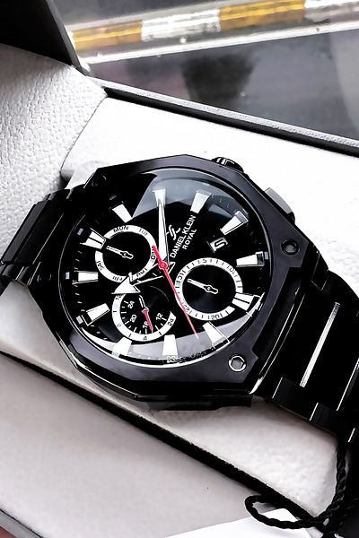 Daniel Klein Men's Wristwatch 3 Atm Waterproof Black Color Steel Strap + Natural Stone Bracelet Wlg12
