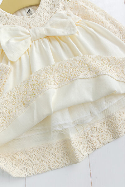 Babymod Fiyonklu Dantelli Kız Bebek Elbise Pembe Şık Doğum günü Özel gün Bebek Elbise