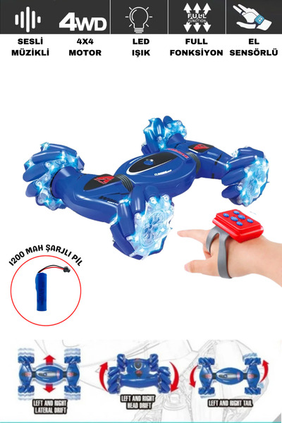 welcomein Oyuncak Bilekten Kontrol ve Bilek Kumandalı Çift Kontrollü Şarjlı Led Işıklı Sesli Akrobat Araba
