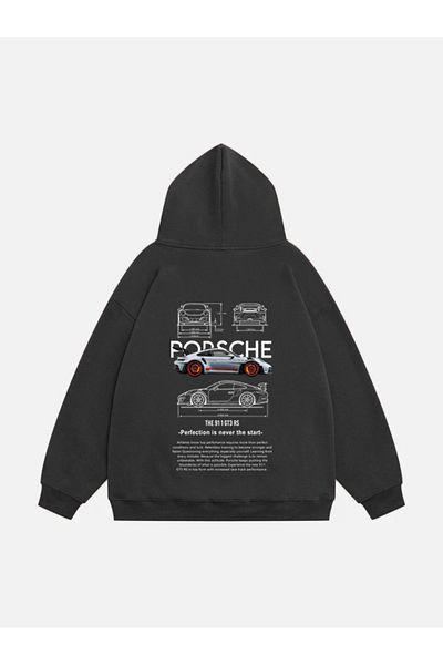 Mad&Calf Унисекс Porsche Gt3 щампован суичър с полар с качулка