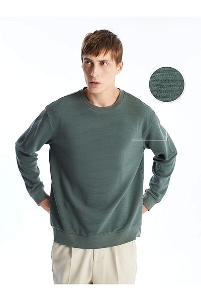 LC Waikiki Ανδρικό φούτερ με μακρυμάνικη υφή Lcw Vision Green Crew Neck