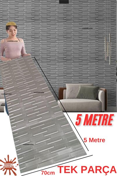 Renkli Duvarlar Tek Parça 70x500cm 1 Adet Gri Piramit Opak Model Yapışkanlı Ev Ofis Salon Duvar Paneli Kağıdı NW65