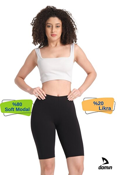 DOMİN SPOR Kadın Siyah Yüksek Kalite Kısa Toparlayıcı Modal Spor Tayt