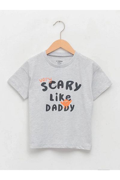 LC Waikiki Lcw Baby Gray Crew Neck Short Sleeve Printed Baby Boy T-Shirt