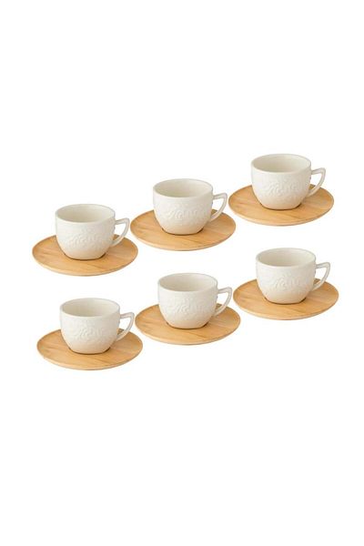 Dania Turkish Coffee Cup Set With Wooden Saucer 12 Pieces