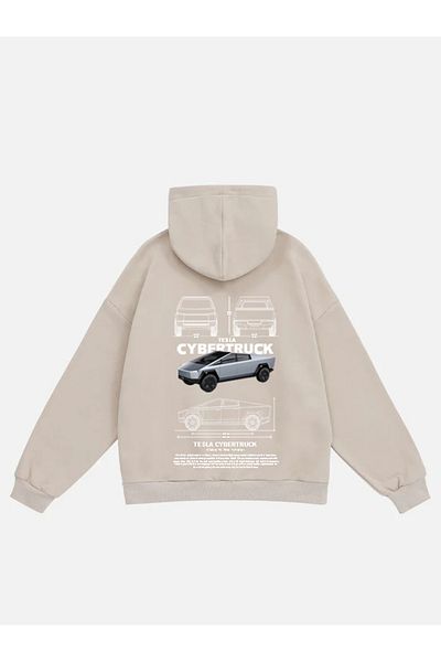 Mad&Calf Unisex Tesla Cybertruck με στάμπα φούτερ με κουκούλα Fleece Oversize