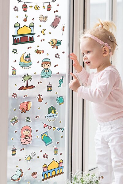 MSticker شخصيات رمضان اللطيفة للأطفال الصغار، مجموعة ملصقات صغيرة لخزانة الحا...