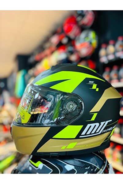 MTS 966 MATT BLACK WX92 ÇENE AÇILIR GÜNEŞ VİZÖRLÜ MOTOSİKLET KASKI (SİYAH- NEON-GOLD)