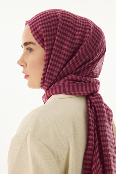 FENZA SCARF %40 İpek &60 Yün Ekose Desenli Şal - Gül Kurusu