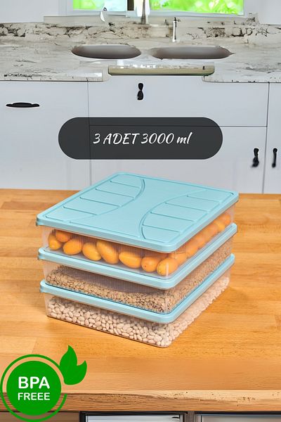 SUPERPUP Storage Container Soft Lid 3 Pieces 3 Liters Water Green Freezer Container