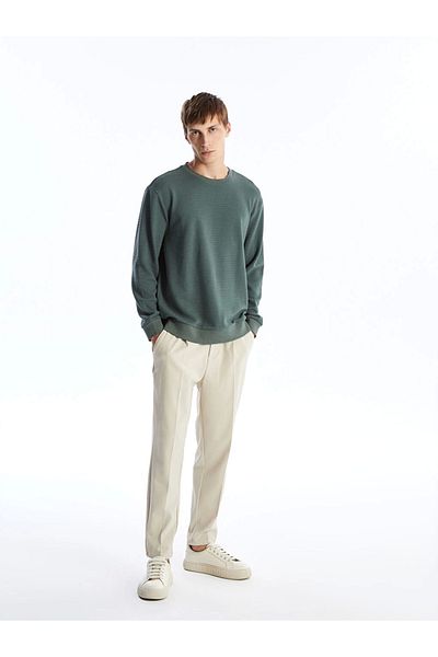 LC Waikiki Ανδρικό φούτερ με μακρυμάνικη υφή Lcw Vision Green Crew Neck