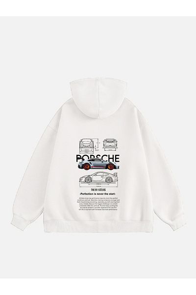 Mad&Calf Унисекс Porsche Gt3 щампован суичър с полар с качулка