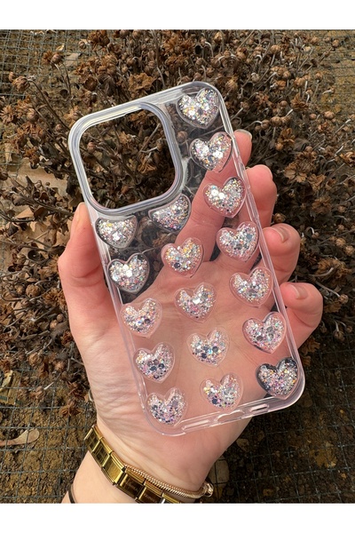 OVADA İphone 15 Pro Uyumlu Uyumlu 3D Kalp Çıkıntılı Kılıf