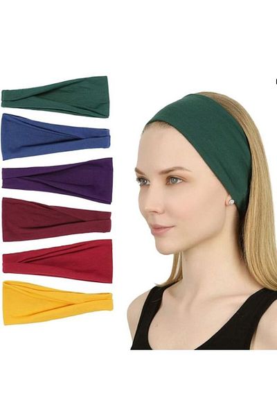 BERG 6-Piece Combed Cotton Parachute Bandana Turban, Soft Single Color Women's Wide Band Absorbent Sports Yoga Fitness Hair
