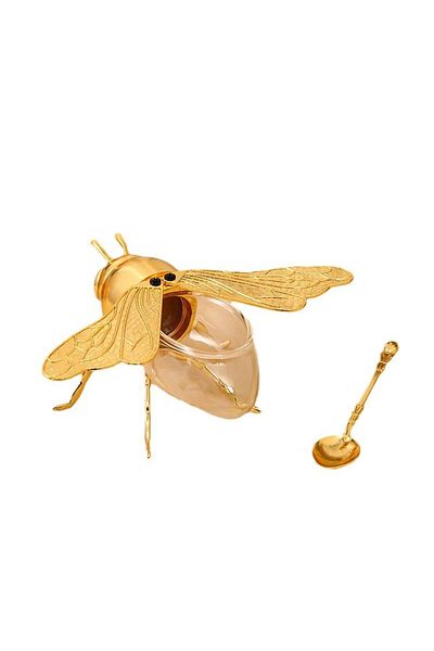 Zigver Alloy Bee Shaped Honey Jar Novelty Honey Container with Spoon Housewarming Gift Kitchen Tool
