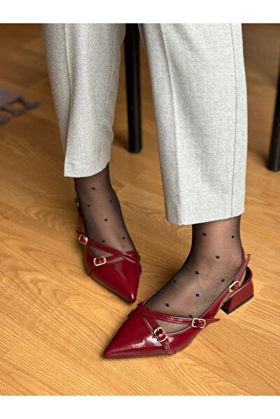 MAYA SHOES Sibel - Open Back Pointed Toe Short Block Heels Mary Jane