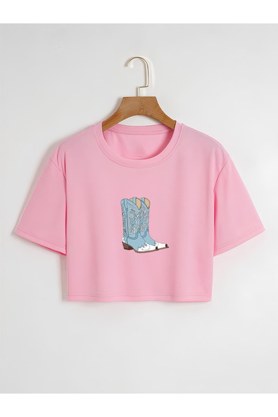 Ginevra Ženske čizme Oversize kroj okrugla kragna Štampano Skraćeni kroj T-shirt