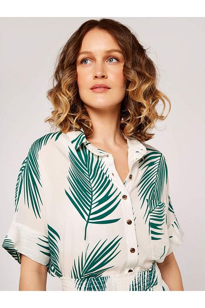 Apricot Cropped-Hemd mit Palmen-Print