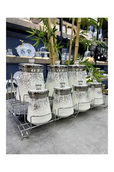 Doğudeko Set of 7 Lux Porcelain Silver Spices - Cricket