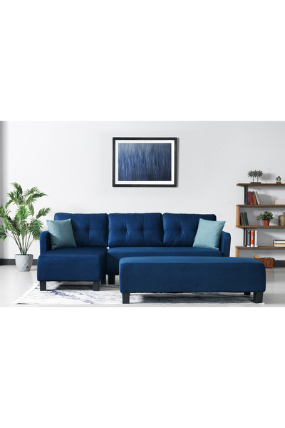 Meşe Home Puzzle Kılıflı Süngerli Nubuk Kumaş Mavi Plastik Ayak Köşe Takımı