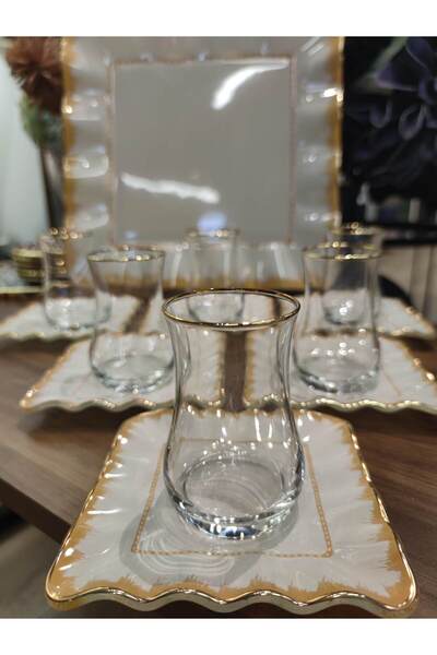 P&ORA PREMIUM KITCHEN PRODUCTS P&ORA YENİ KARE TABAKLİ 13 PARCA TEPSİLİ ÇAY SETİ